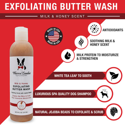 Shampooing Exfoliant Butter Wash pour chien : Lait & Miel / 8oz