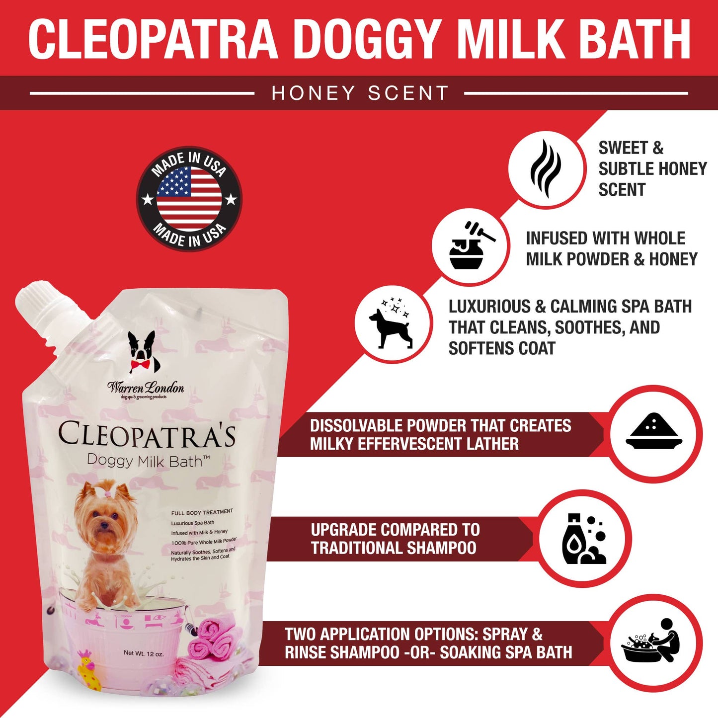 Bain de lait pour chien de Cléopâtre - Bain spa luxueux: 32 oz